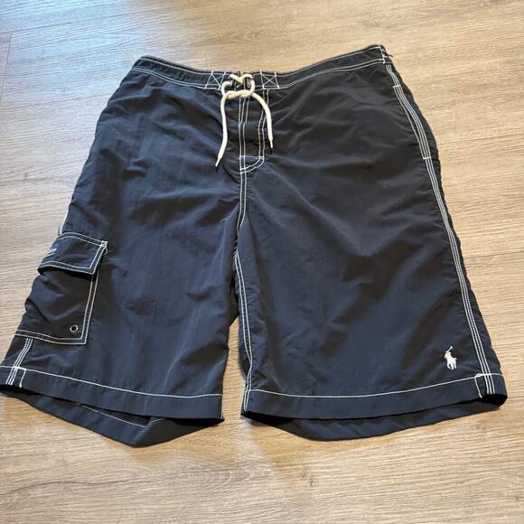 Vintage Polo Ralph Lauren Swim Trunks L Black Board Shorts RN 41381 Y2K 90s - Picture 2 of 11
